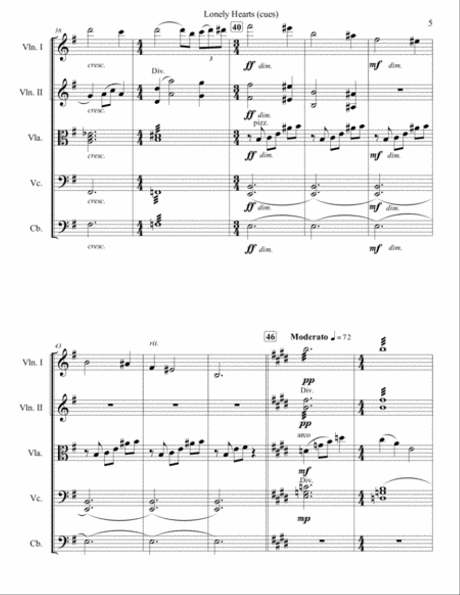 Lonely Hearts (cues) String Orchestra scores gallery preview page 6