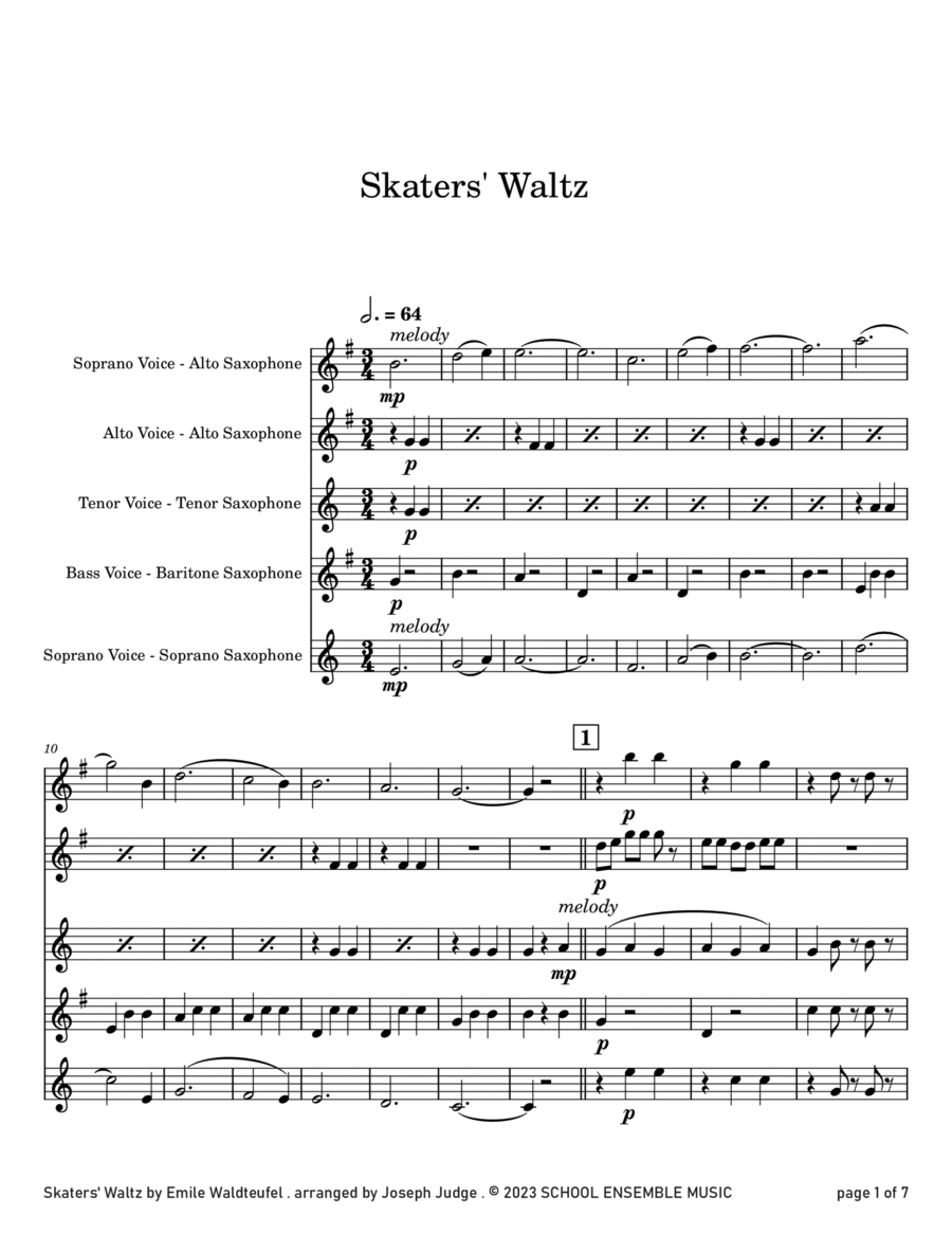 Skaters' Waltz by Waldteufel for Saxophone Quartet in Schools image number null