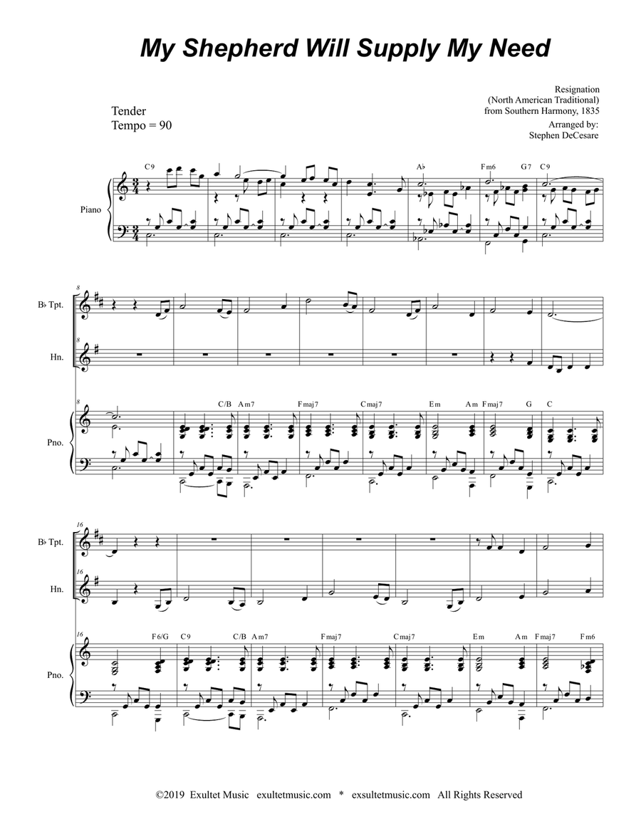 My Shepherd Will Supply My Need (Duet for Bb-Trumpet and French Horn) Brass Duet scores gallery preview page 2