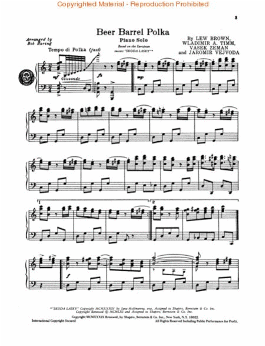 Beer Barrel Polka Piano Solo scores gallery preview page 2