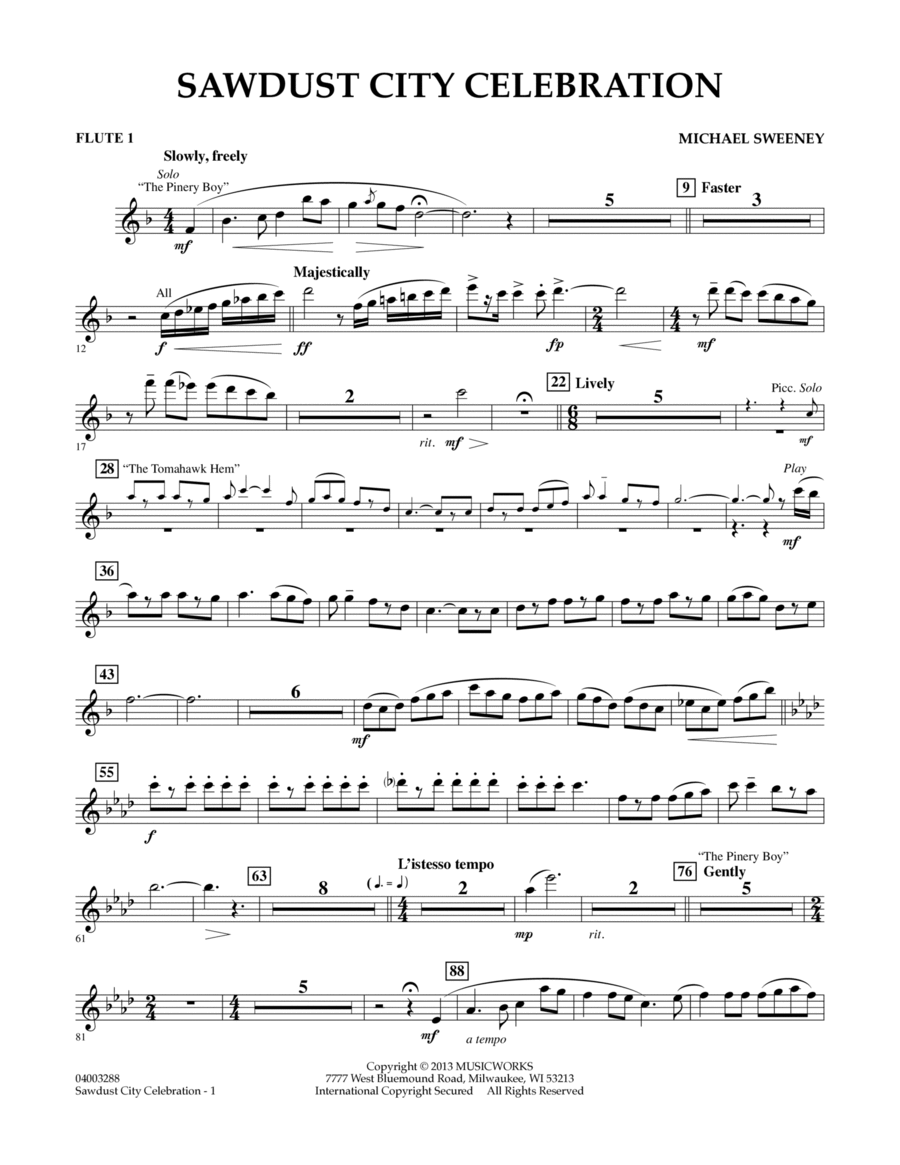 Sawdust City Celebration - Flute 1 Concert Band scores gallery preview page 1