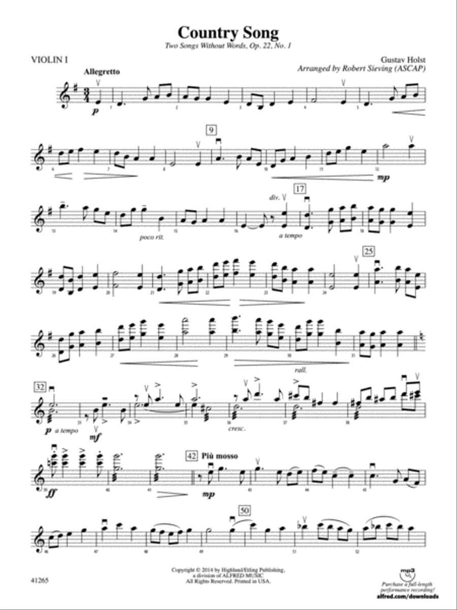 Country Song: 1st Violin String Orchestra scores gallery preview page 1