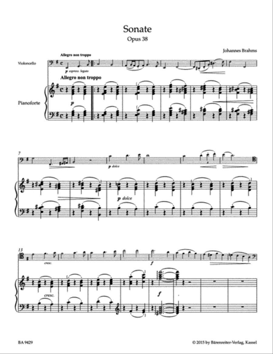 Sonata for Violoncello and Piano E minor op. 38 Piano Accompaniment scores gallery preview page 2