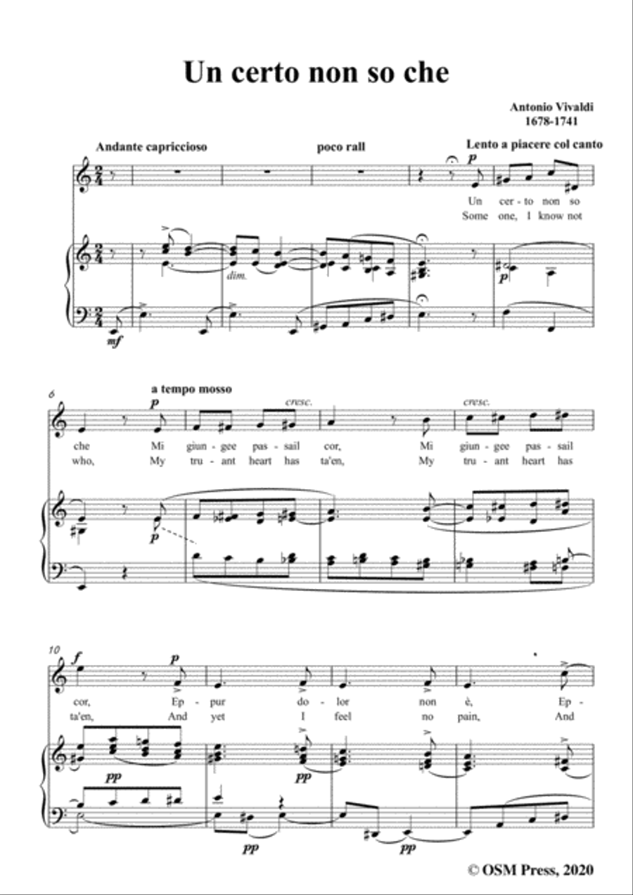 Vivaldi-Un certo non so che,in a minor,for Voice and Piano Voice Solo scores gallery preview page 3