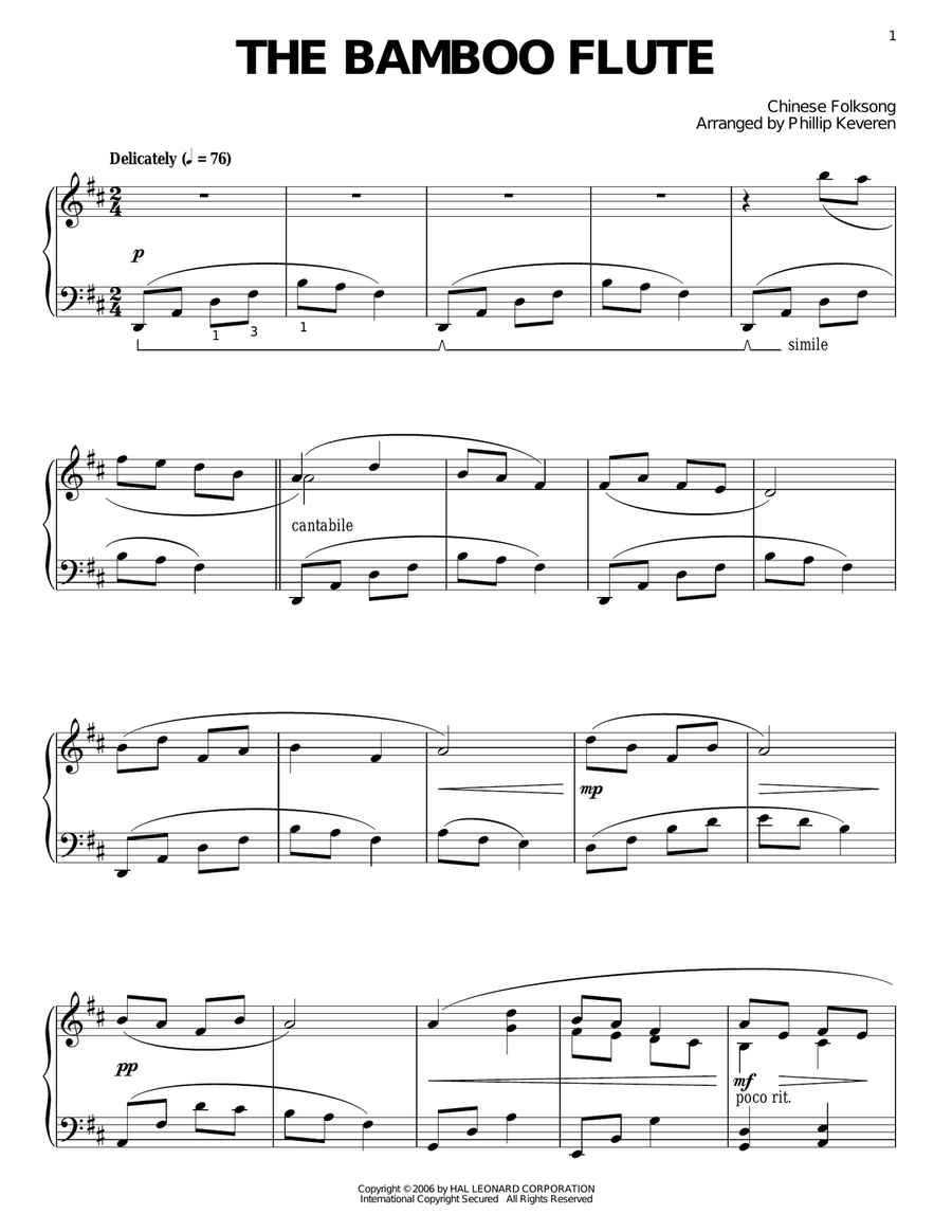 The Bamboo Flute by Chinese Folk Song Flute Digital Sheet