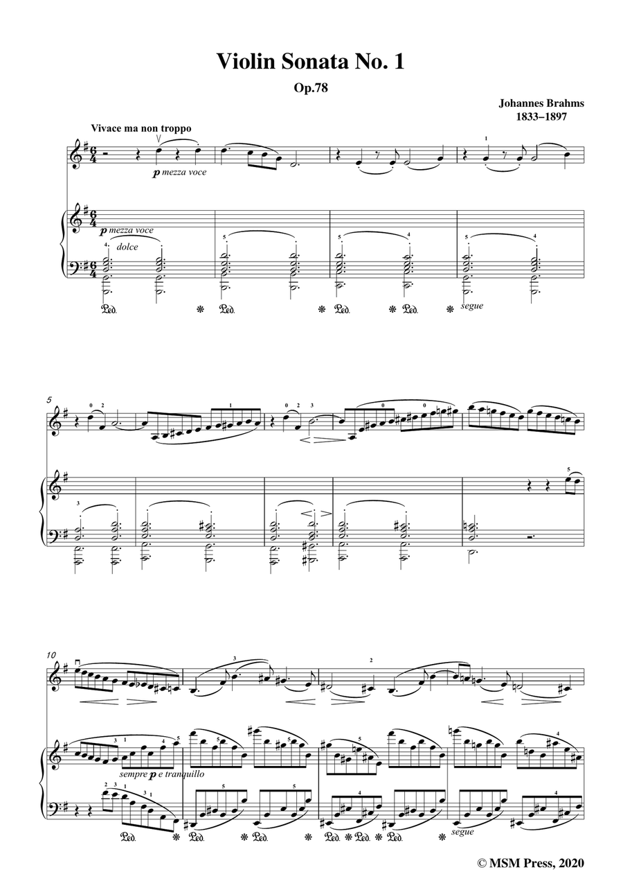 Brahms-Violin Sonata No.1,in G Major,Op.78,for Violin and Piano Violin Solo scores gallery preview page 3