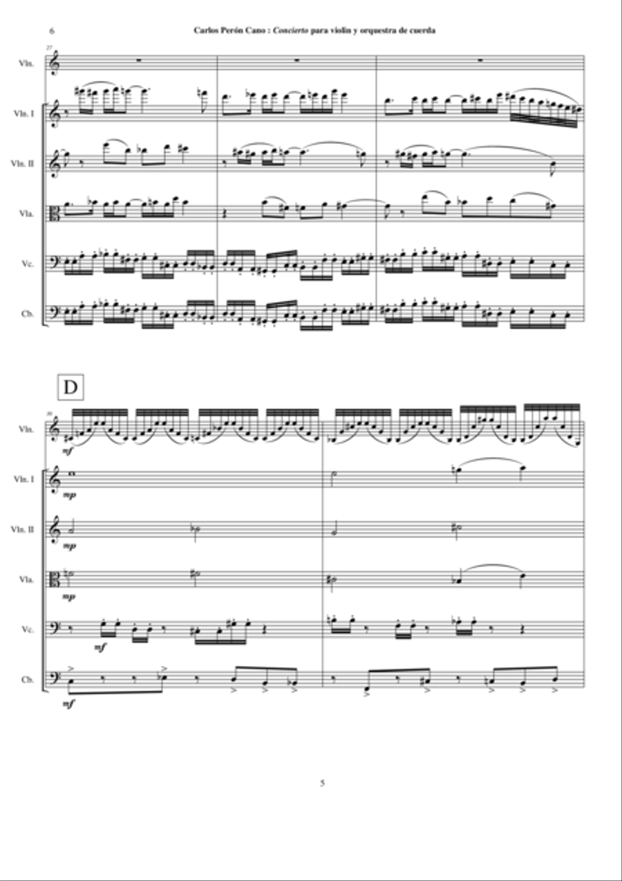 Carlos Perón Cano: Concierto para violin y orquestra de cuerda (Concerto for violin and string orche String Orchestra scores gallery preview page 6