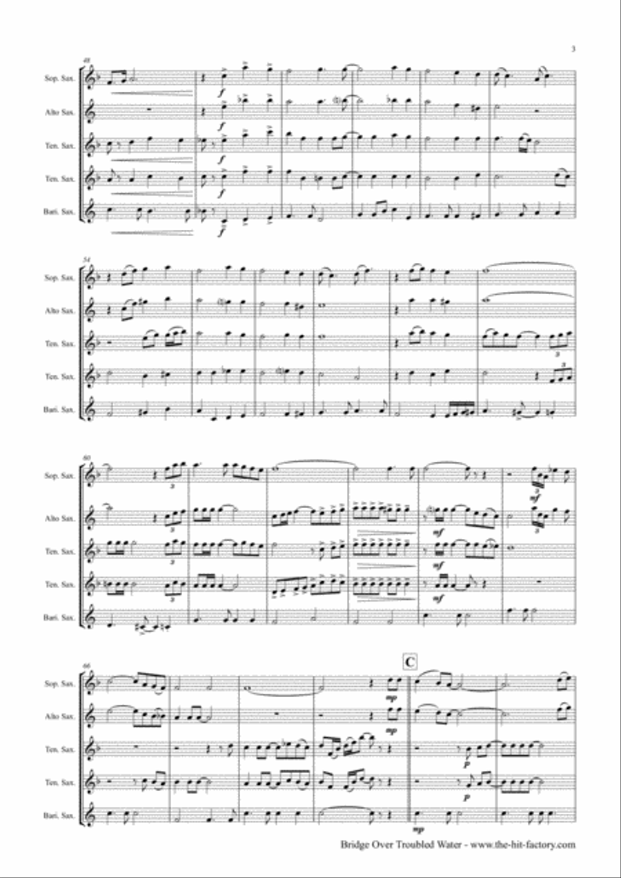 Bridge Over Troubled Water Saxophone Quintet scores gallery preview page 3