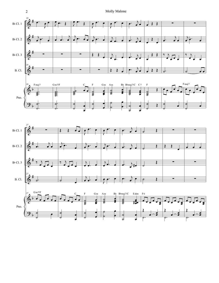 Molly Malone (for Clarinet Choir and Piano) Clarinet Choir scores gallery preview page 3