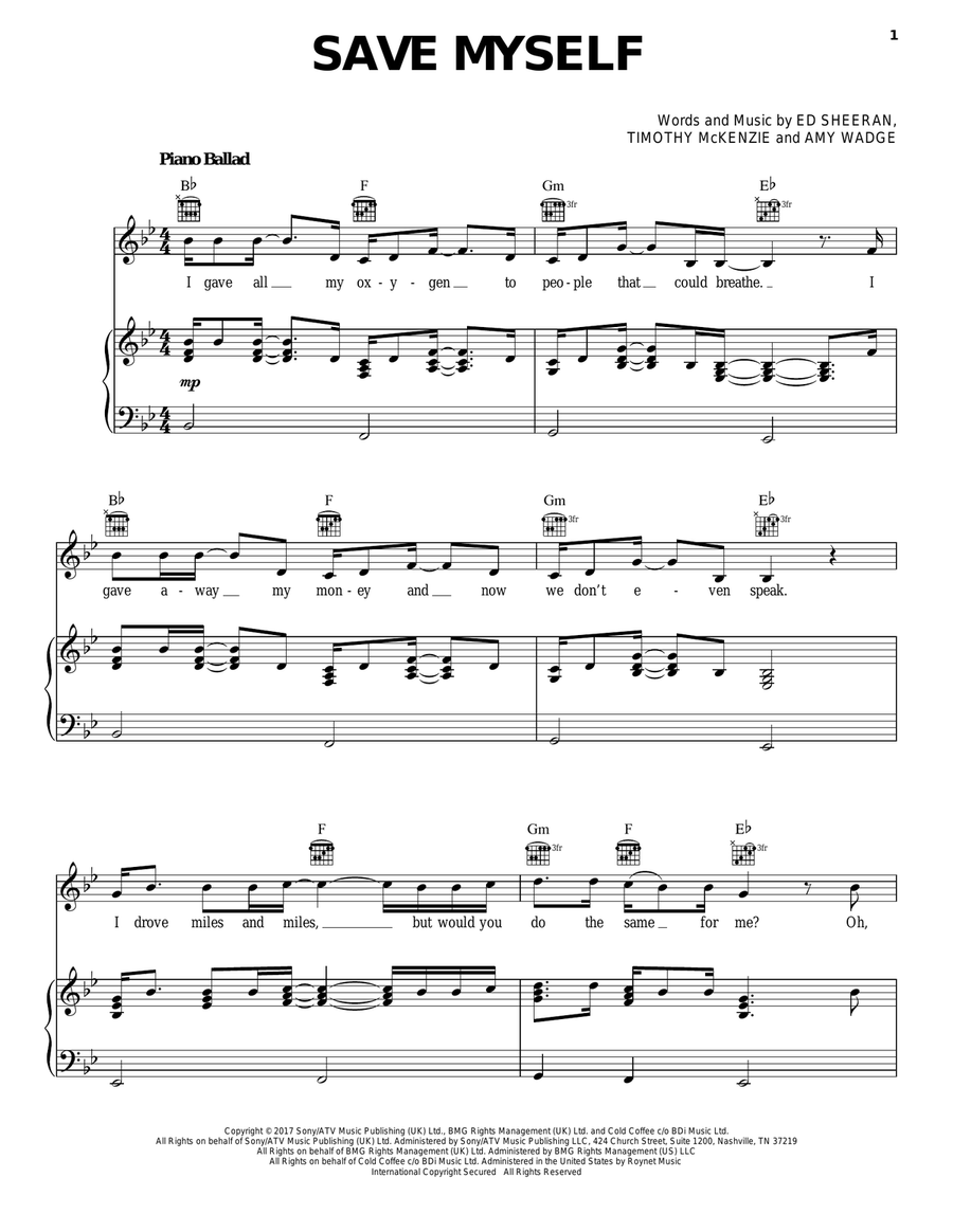 Save Myself Piano, Vocal, Guitar scores gallery preview page 1