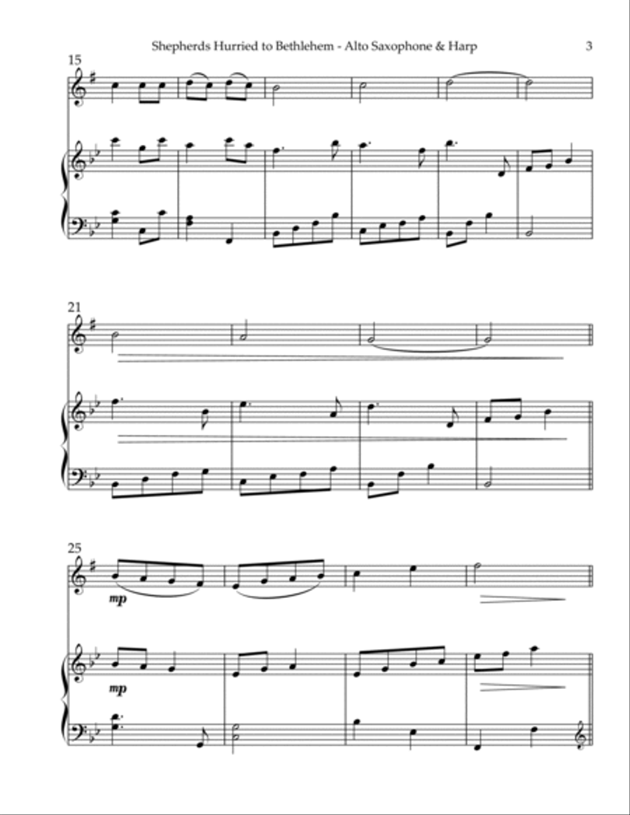 Shepherds Hurried to Bethlehem, Duet for Eb Alto Saxophone & Harp Alto Saxophone scores gallery preview page 3