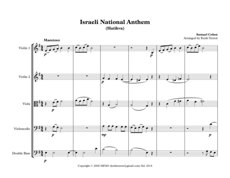 Israeli National Anthem for String Orchestra ("Hatikvah") image number null