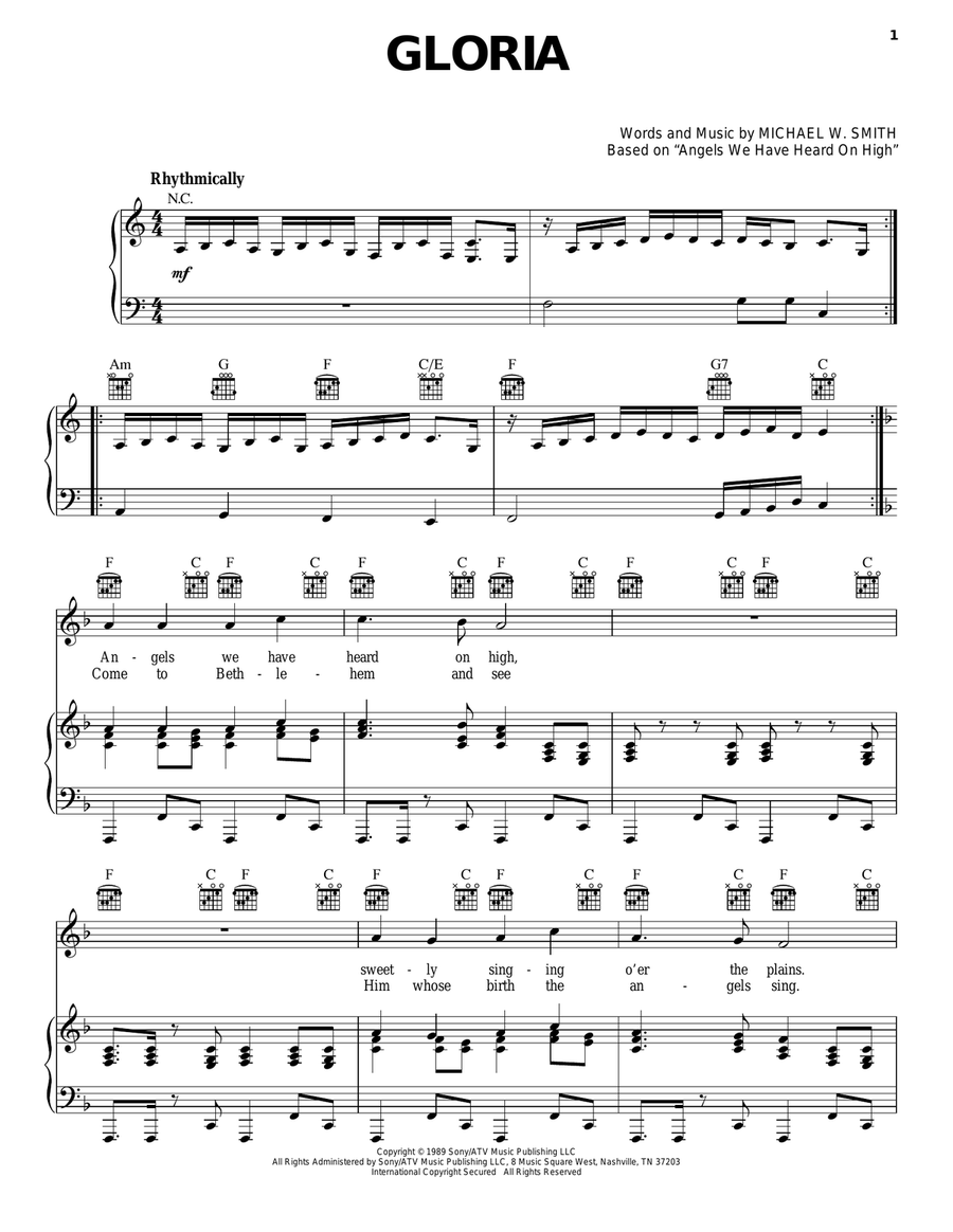 Gloria Piano, Vocal, Guitar scores gallery preview page 1