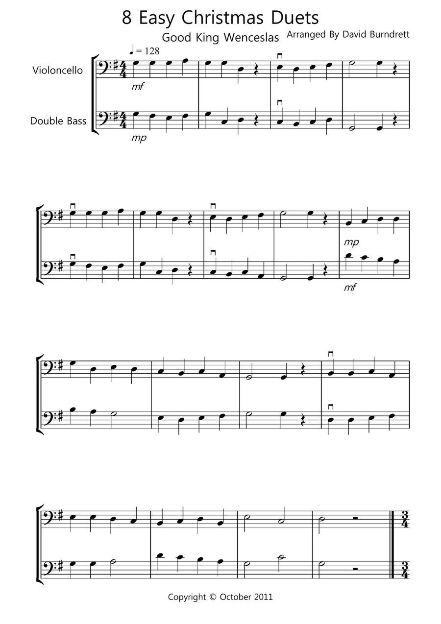 8 Easy Christmas Duets for Cello And Double Bass