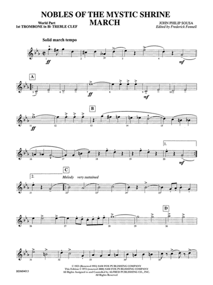 Nobles of the Mystic Shrine (March): (wp) 1st B-flat Trombone T.C.