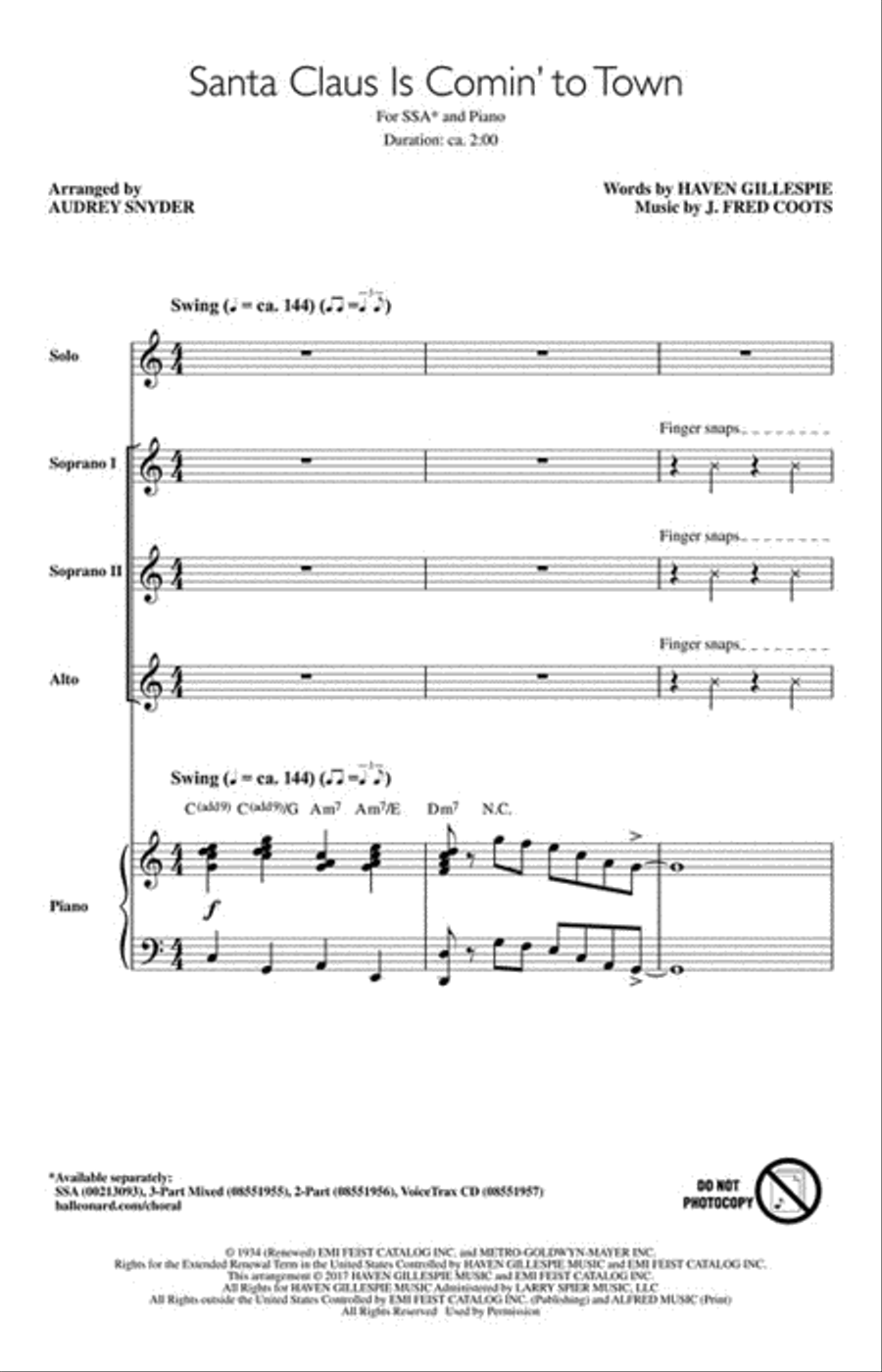 Santa Claus Is Comin' to Town SSA scores gallery preview page 2
