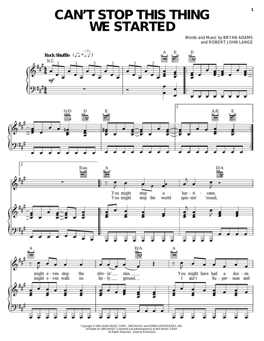 Can't Stop This Thing We Started Piano, Vocal, Guitar scores gallery preview page 1