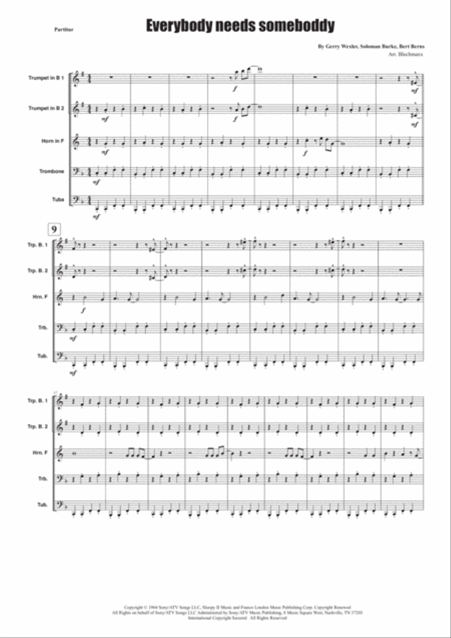 Everybody Needs Somebody To Love Brass Ensemble scores gallery preview page 1