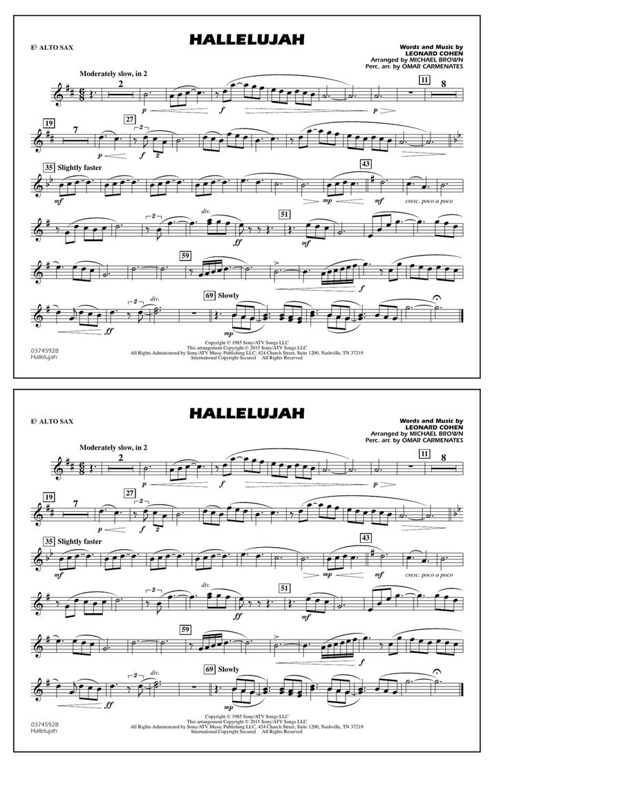 Hallelujah - Eb Alto Sax