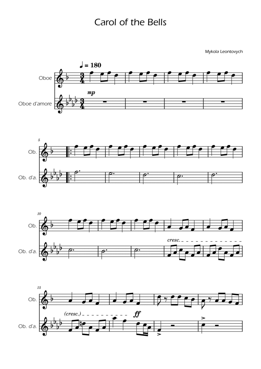Carol of the Bells - Oboe Duet Woodwind Duet scores gallery preview page 1
