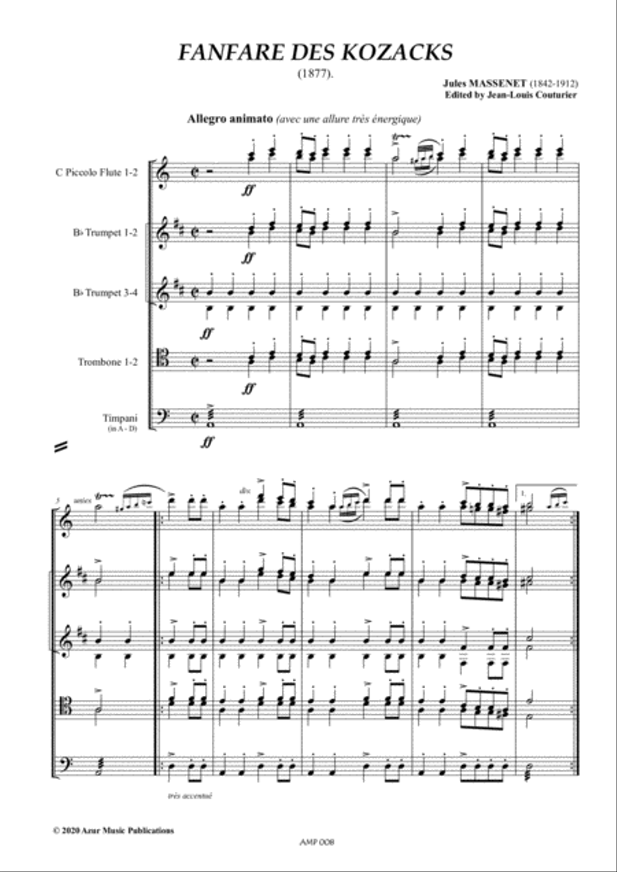 J. MASSENET (1842-1912) : FANFARE DES KOZACKS (1877) for Piccolo Flute, Brass Ensemble and Timpani Brass Ensemble scores gallery preview page 3