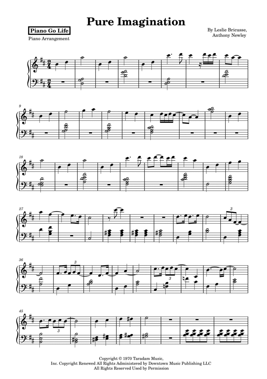 Pure Imagination Piano Solo scores gallery preview page 1
