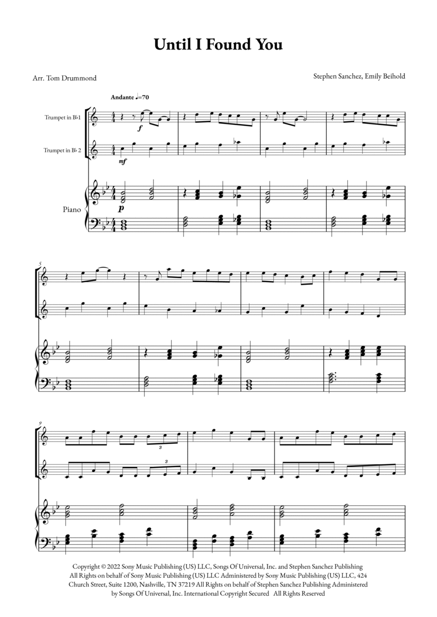 Until I Found You Trumpet Duet scores gallery preview page 1