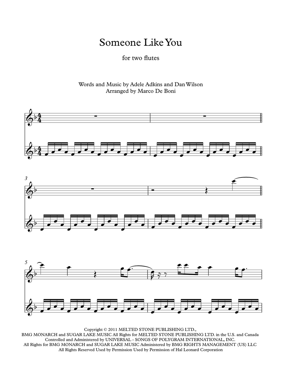 Someone Like You Flute Duet scores gallery preview page 2