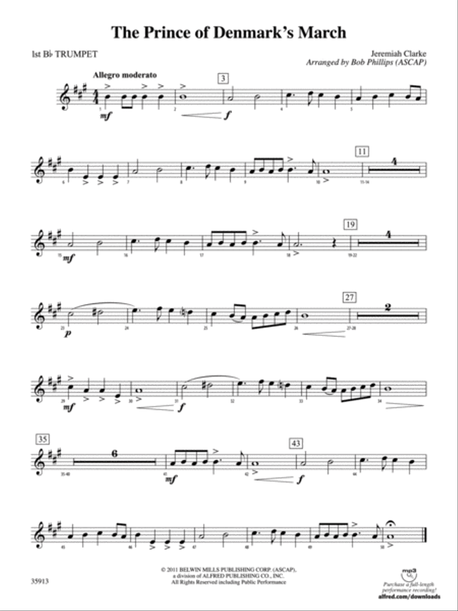 The Prince of Denmark's March: 1st B-flat Trumpet Full Orchestra scores gallery preview page 1