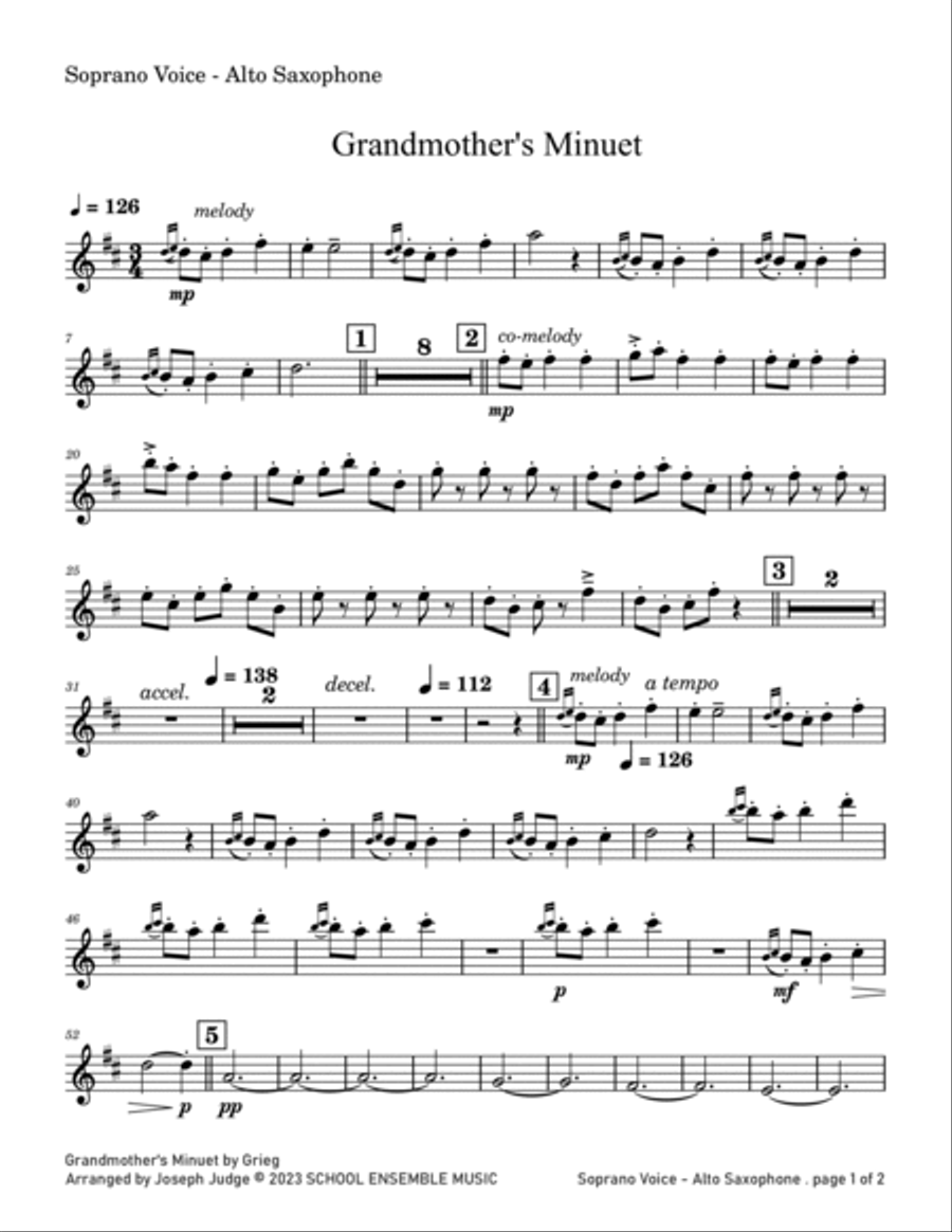 Grandmother's Minuet by Grieg for Saxophone Quartet in Schools Saxophone Quartet scores gallery preview page 6