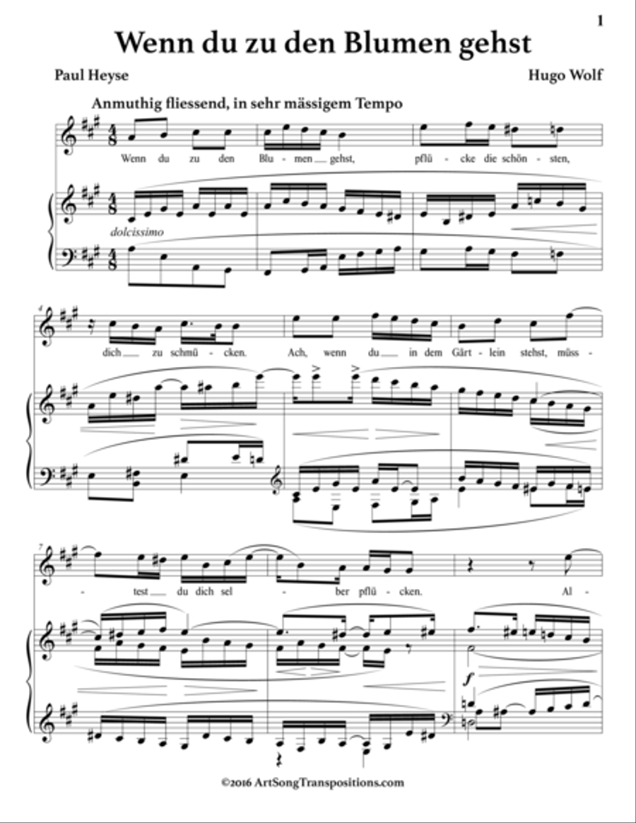 WOLF: Wenn du zu den Blumen gehst (transposed to A major) Voice scores gallery preview page 2