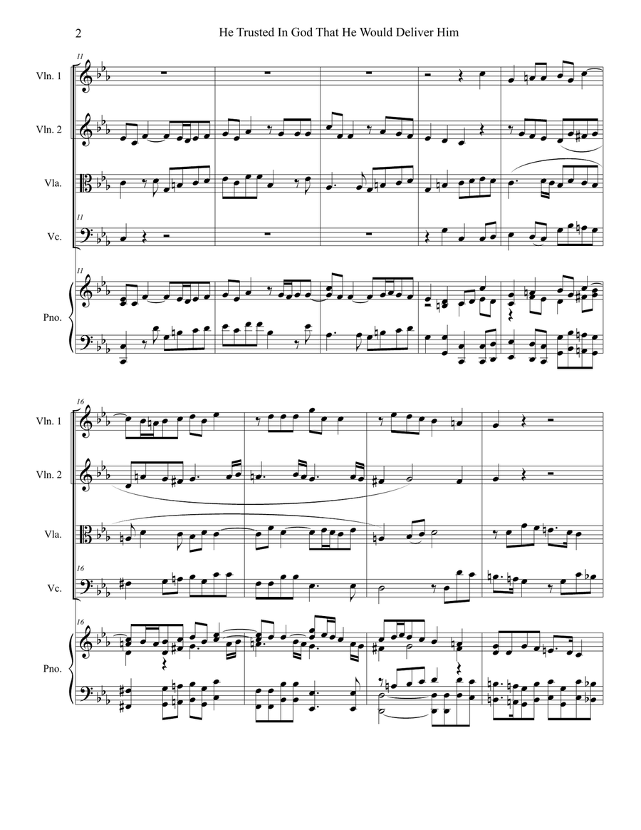 He Trusted In God That He Would Deliver Him (String Quartet and Piano) String Quartet scores gallery preview page 2