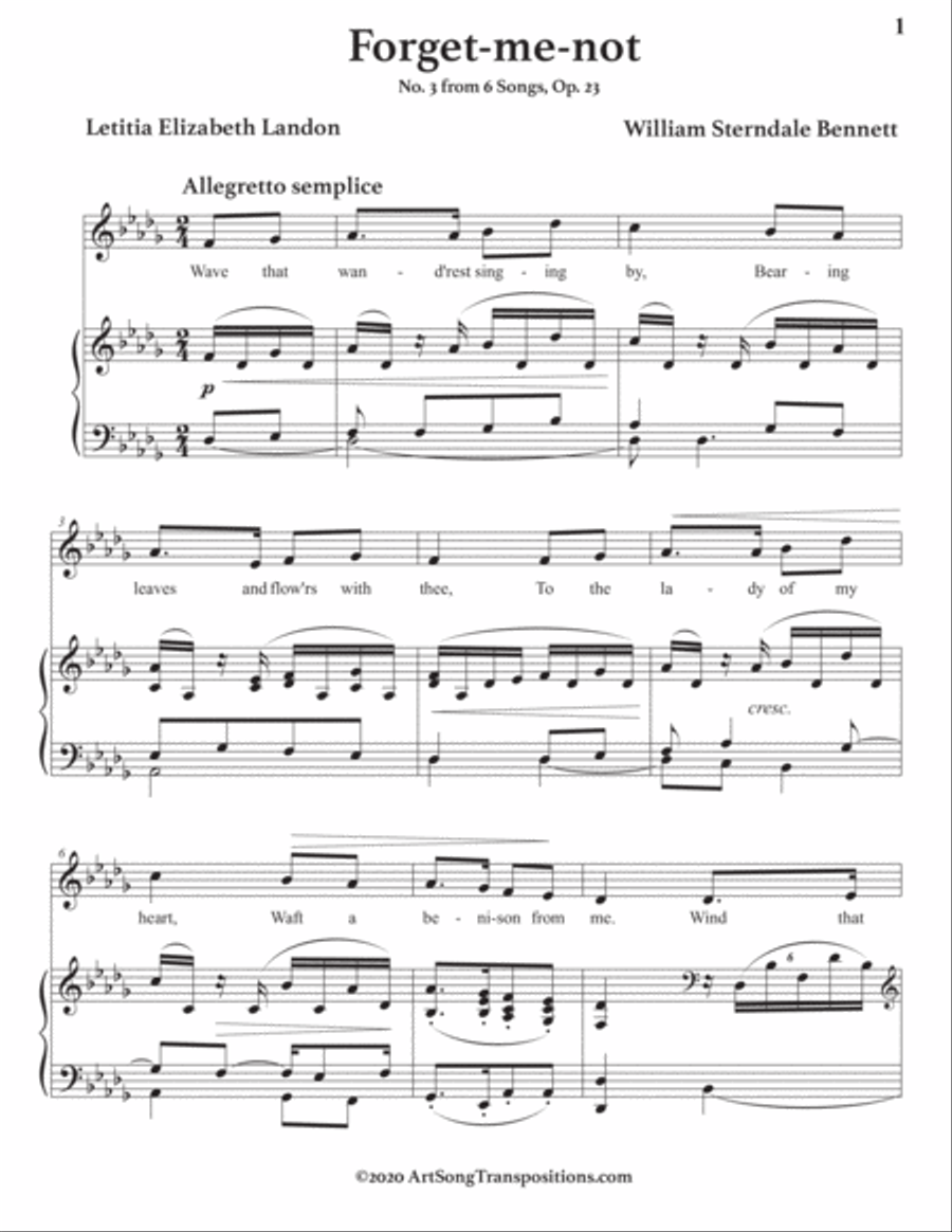 BENNETT: Forget-me-not, Op. 23 no. 3 (transposed to D-flat major) Voice scores gallery preview page 2