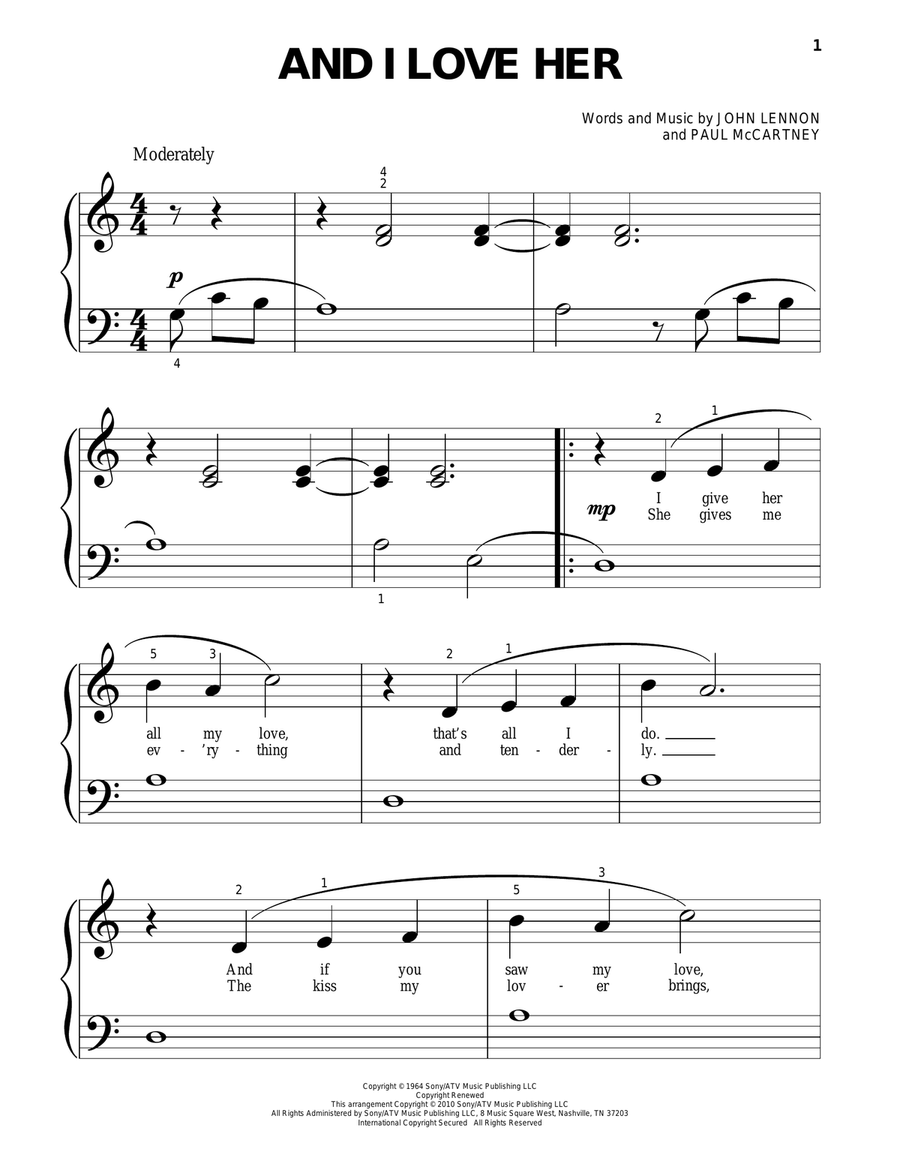 And I Love Her Piano Solo scores gallery preview page 1