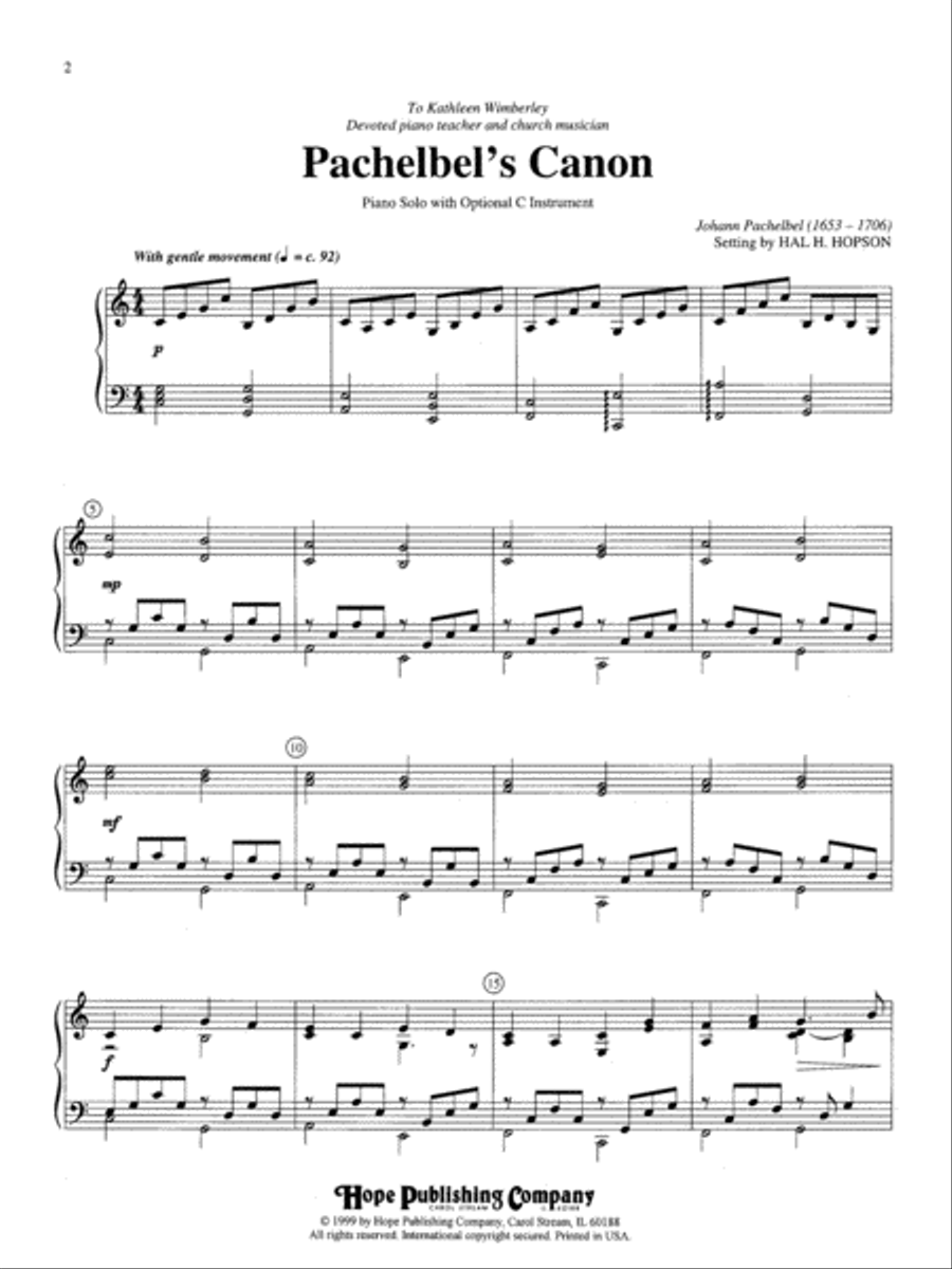 Pachelbel's Canon Piano Solo scores gallery preview page 2