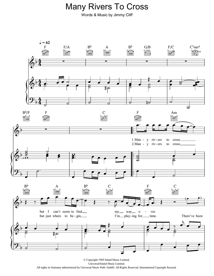Many Rivers To Cross Piano, Vocal, Guitar scores gallery preview page 1
