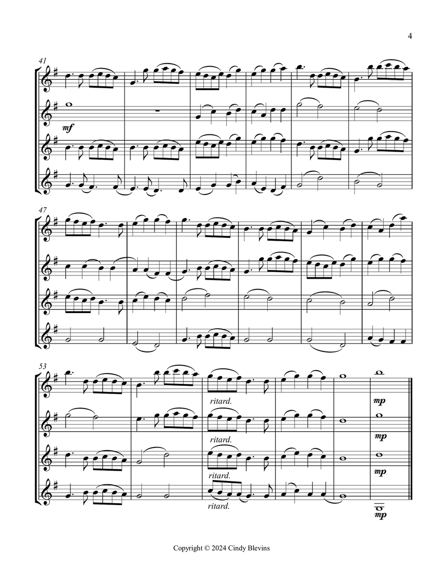 Pachelbel's Canon, for Three Clarinets and Bass Clarinet Clarinet Quartet scores gallery preview page 5