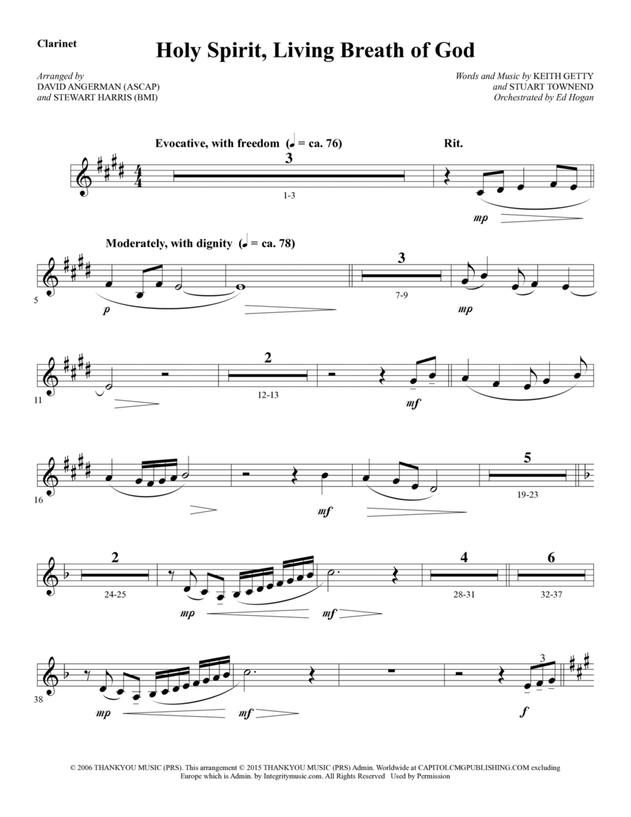 Holy Spirit, Living Breath of God - Bb Clarinet Choir scores gallery preview page 1