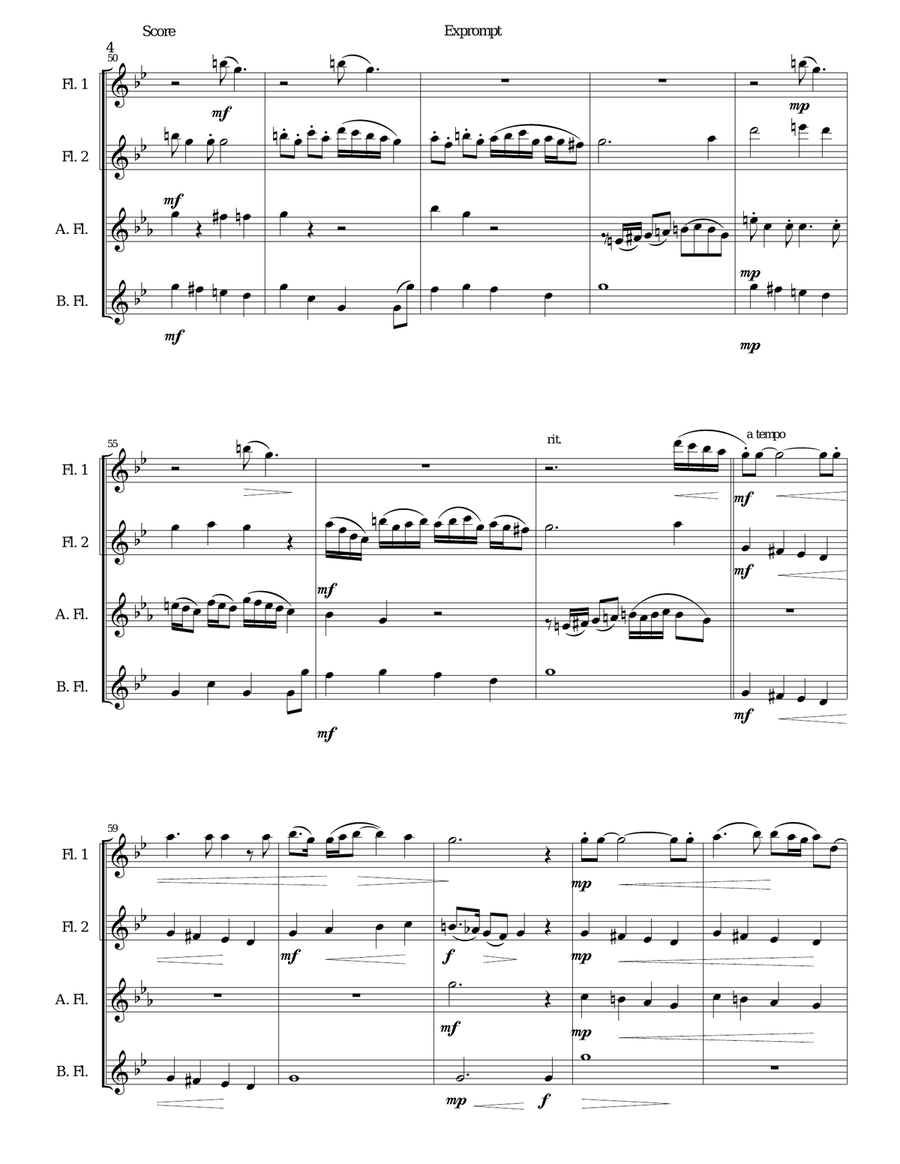 Exprompt - an Armenian song of farewell - arranged for flute quartet Flute Quartet scores gallery preview page 4