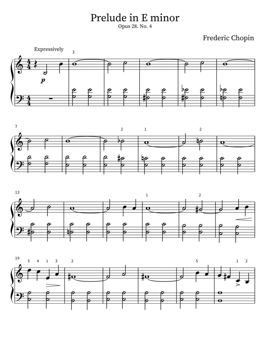 Prelude in E minor Op. 28 No. 4 Easy Piano scores gallery preview page 1