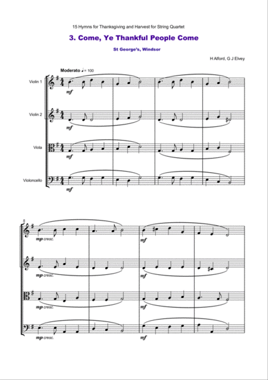 15 Favourite Hymns for Thanksgiving and Harvest for String Quartet String Quartet scores gallery preview page 6