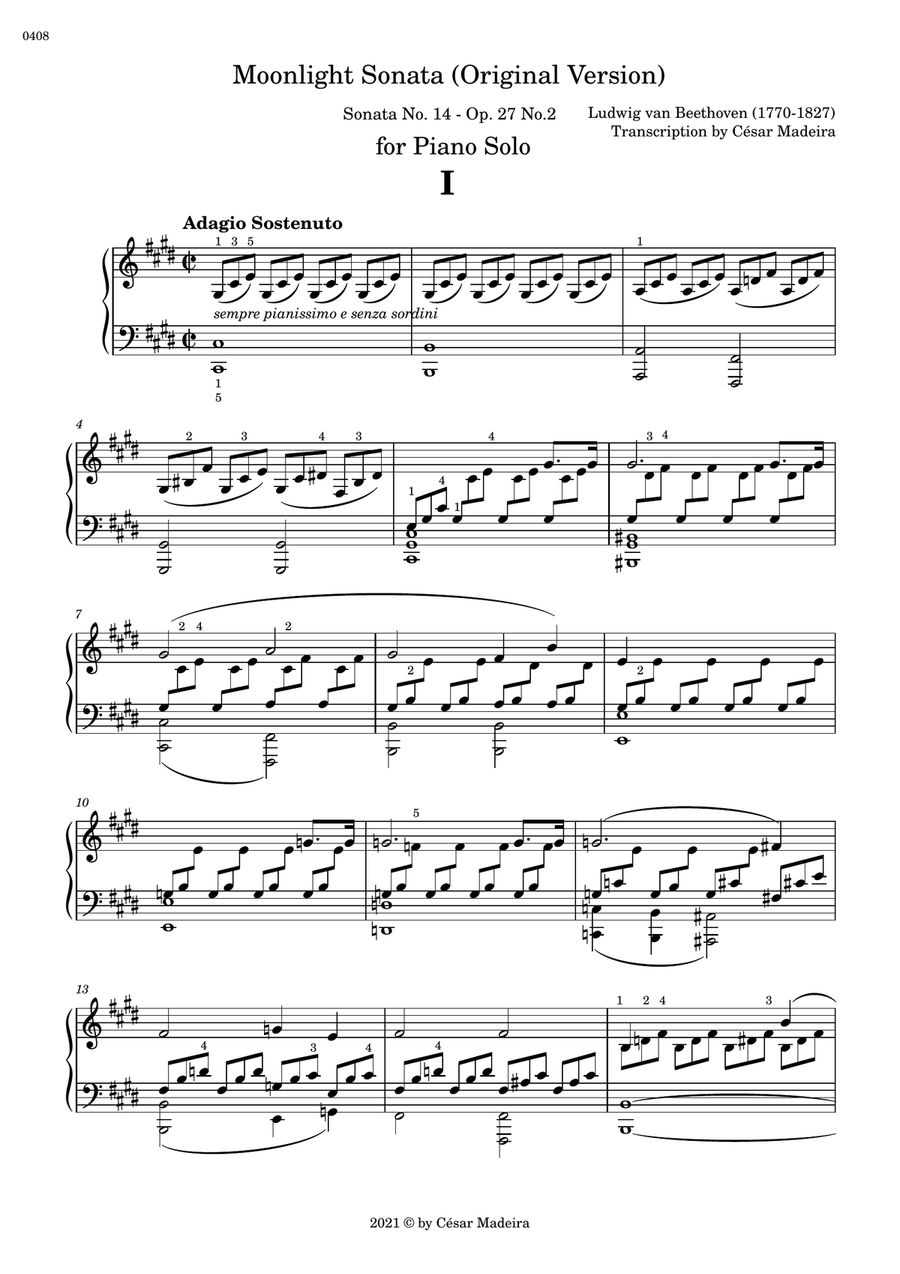 Moonlight Sonata by Beethoven 1 mov. - Original Version (Full Score) Piano Solo scores gallery preview page 2
