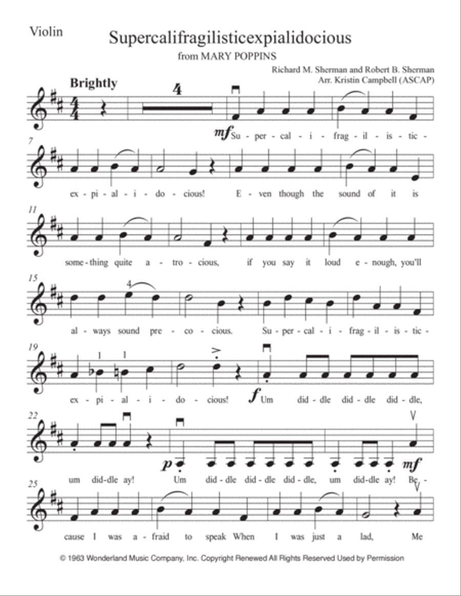 Supercalifragilisticexpialidocious Violin Solo scores gallery preview page 4