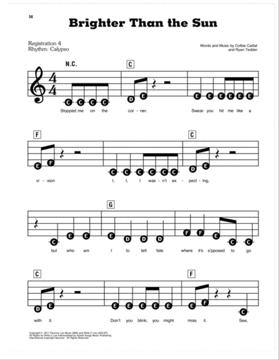 Brighter Than The Sun Brighter Than The Sun Electronic Keyboard scores gallery preview page 1
