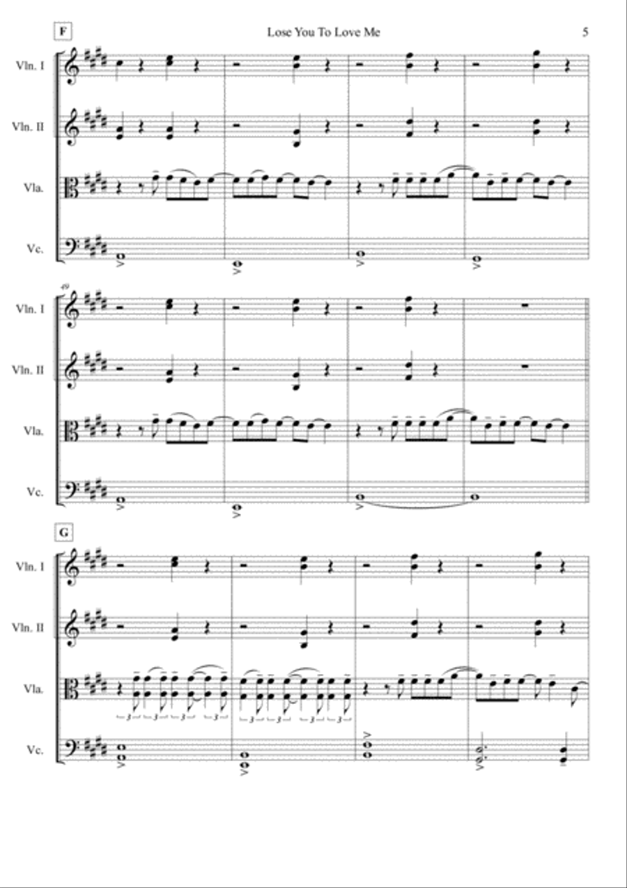 Lose You To Love Me String Quartet scores gallery preview page 5