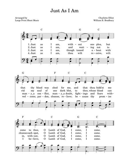 Just As I Am Without One Plea | Hymnbook Style in Key of C | Includes Chord Symbols image number null