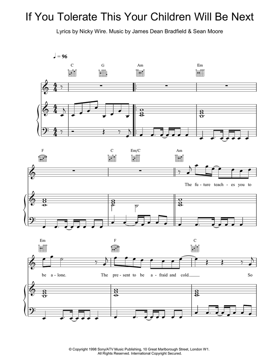 If You Tolerate This Your Children Will Be Next Piano, Vocal, Guitar scores gallery preview page 1