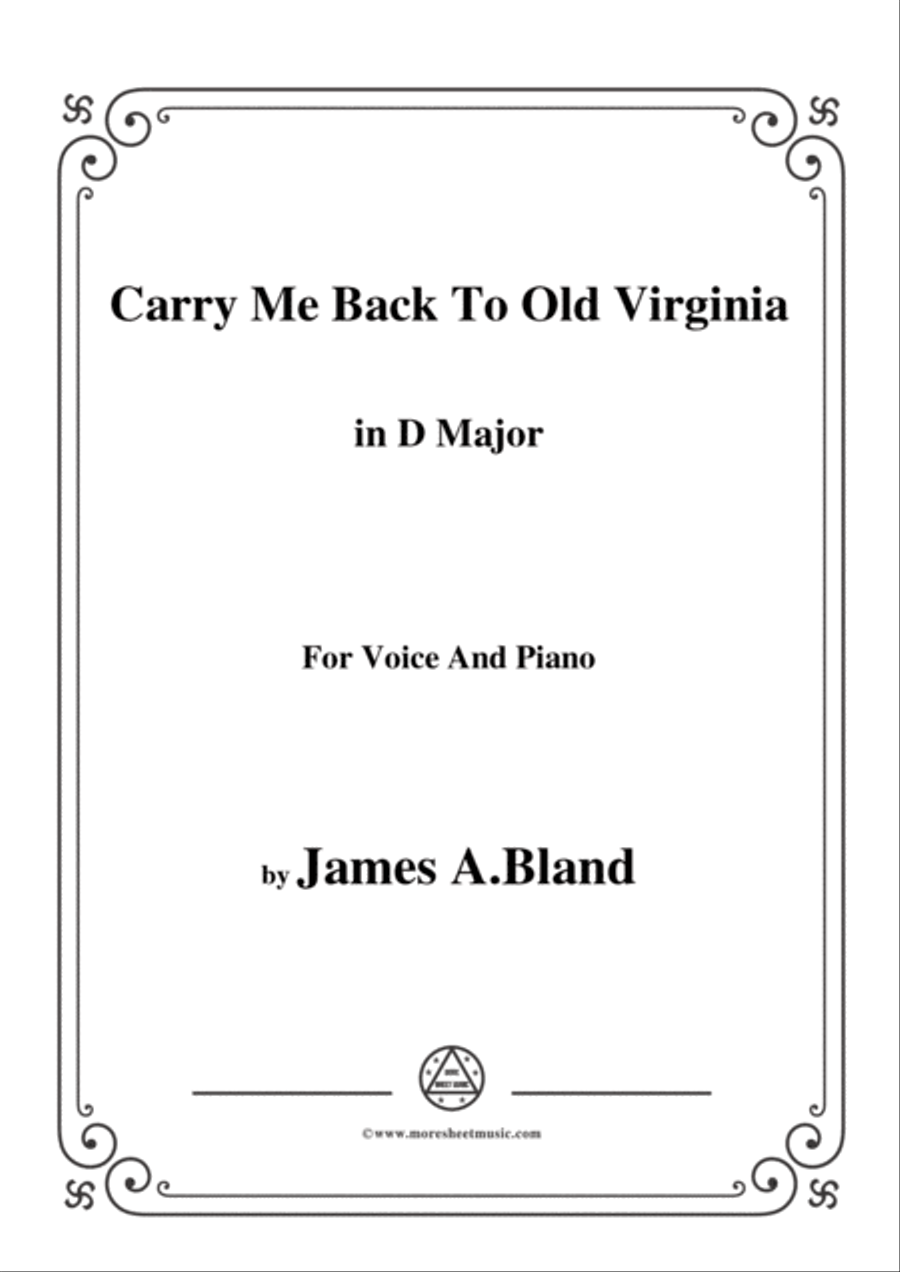 James A. Bland-Carry Me Back To Old Virginny,in D Major,for Voice &Pno Voice scores gallery preview page 1