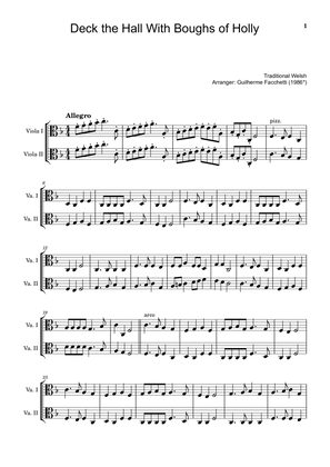 Traditional Welsh - Deck the Hall With Boughs of Holly. Arrangement for Viola Duet. Score an Parts