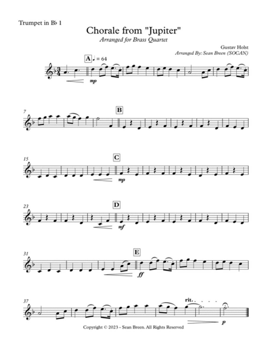 Chorale from Jupiter - Brass Quartet image number null